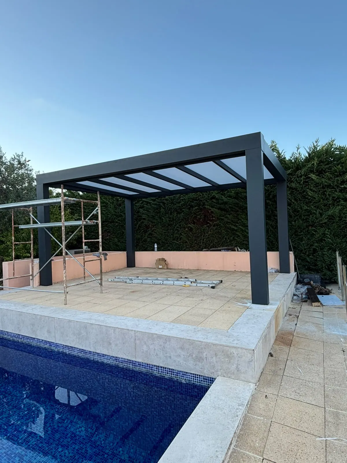 New pergola frame during installation