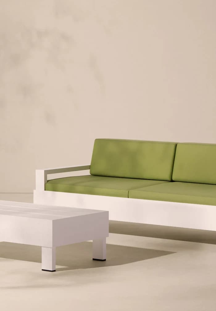 White Hana sofa with green cushions