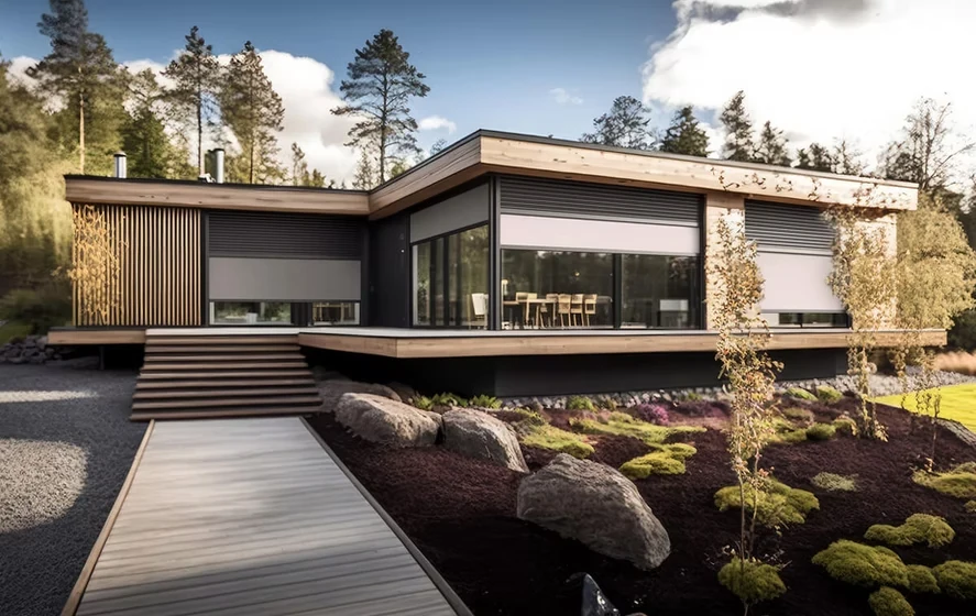 Screens lowered on the windows facing the garden.